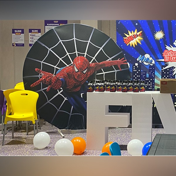 spiderman theme backdrop hire (black)